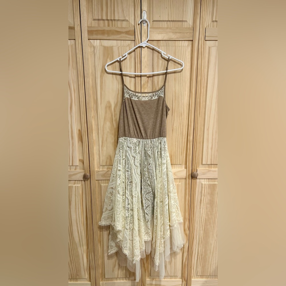 Altar'd State Cream Tulle Lace Spaghetti Strap Dress